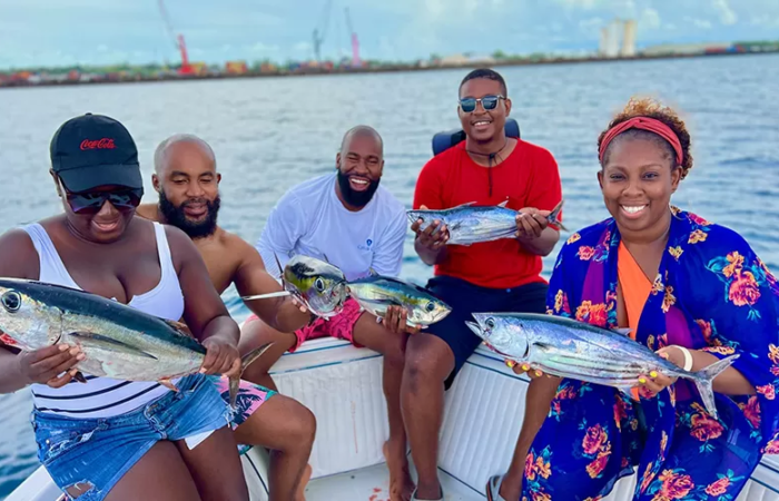 J.Co Fishing yacht charter prepared for a day of deep-sea fishing in the Bahamas.