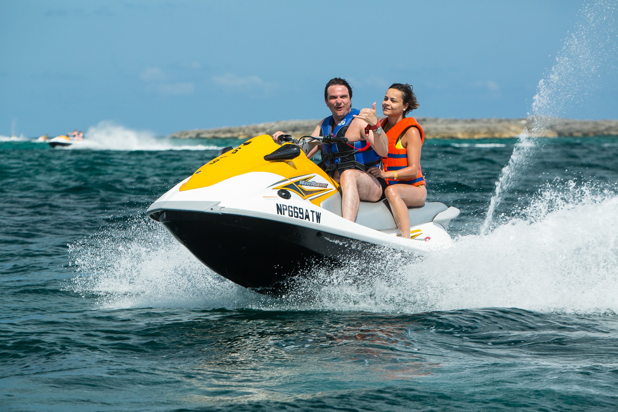 Tourist enjoying a jet ski experience in Nassau Bahamas