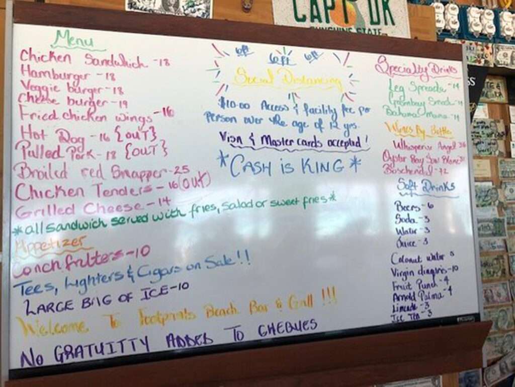 Footprints Bahamas menu at Footprints Beach Bar and Grill Rose Island