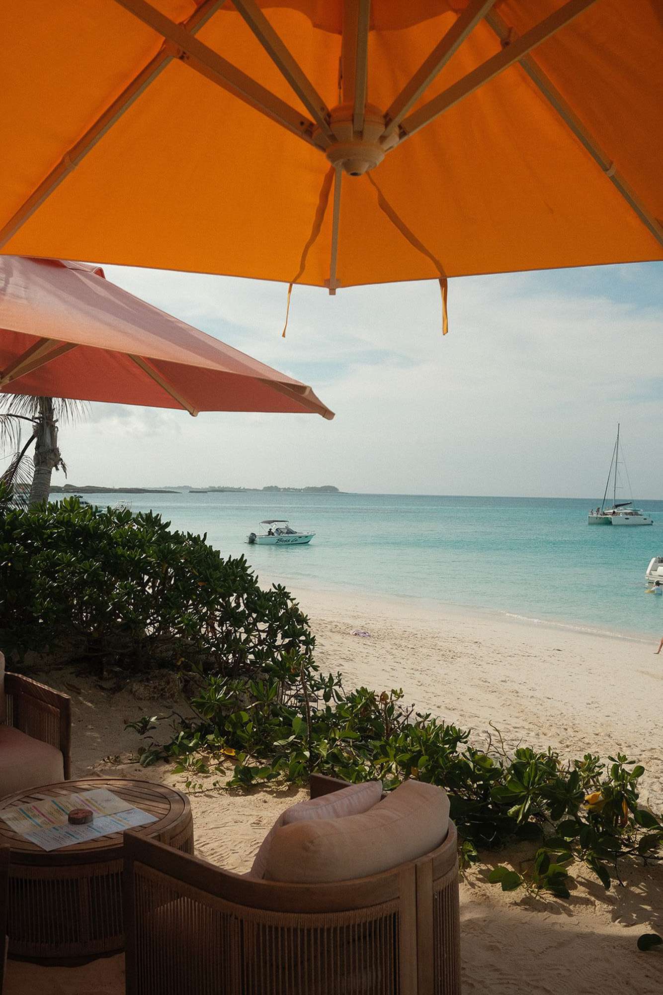 Goodie’s Rose Island Beach Bar overlooking the turquoise water in The Bahamas